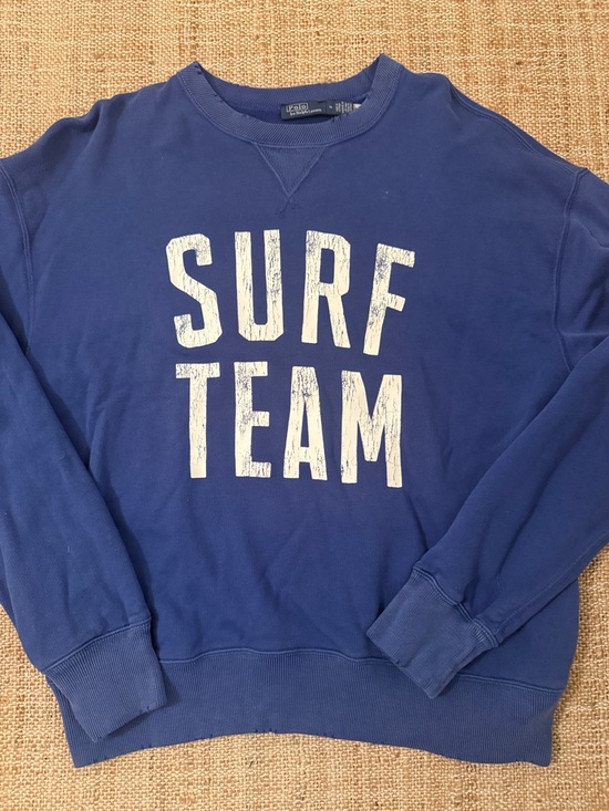 Polo Ralph Lauren Blue "Surf Team" Crewneck Sweater Distressed Medium - Picture 3 of 9